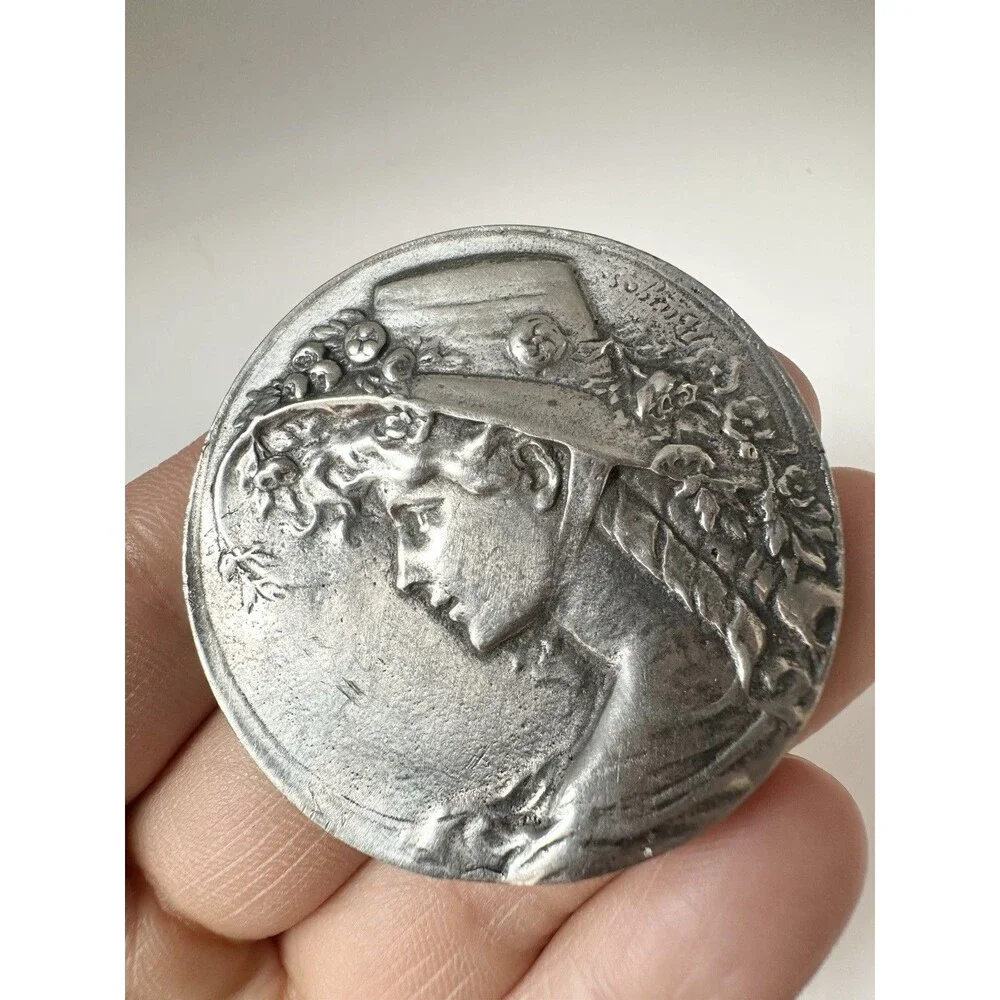 Vintage Amanda Bargas Art Nouveau Silver Tone Pin Pendant